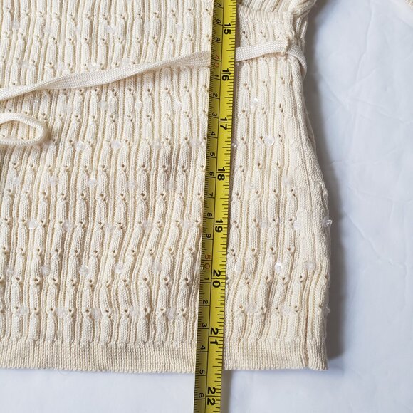 Ann Taylor Silk Beaded Belted V-Neck 3/4 Sleeve Faux Wrap Ivory Pullover - Picture 9 of 12